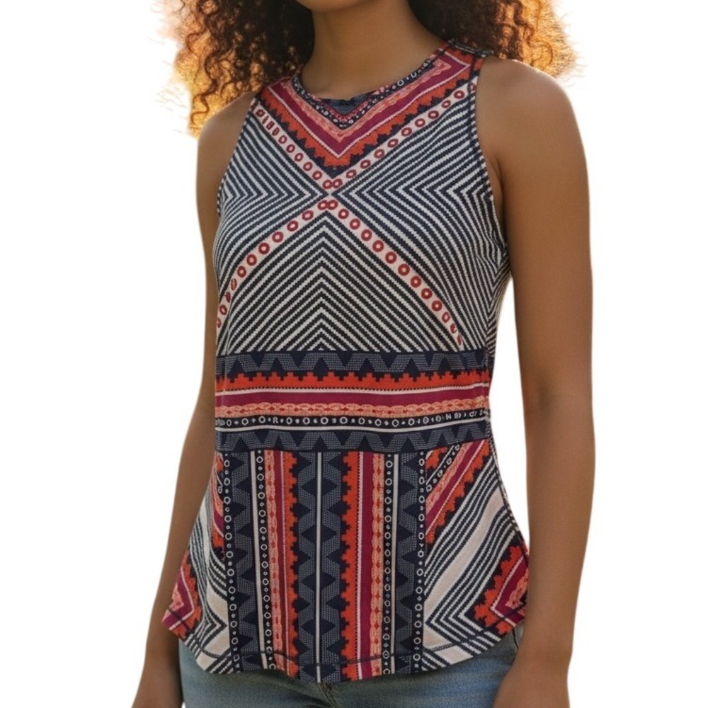 PRANA Boost Printed Indigo Taos Racerback Tank Top EUC Size XS